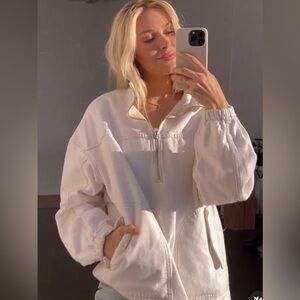 LDND Denim Cassie Randolf 1/2 Zip Cream Denim Jacket Oversized 100% Organic